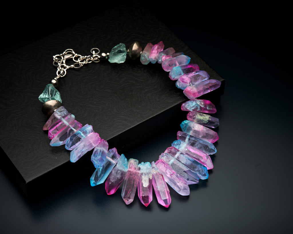 Rough Blue Pink Quartz Points Necklace