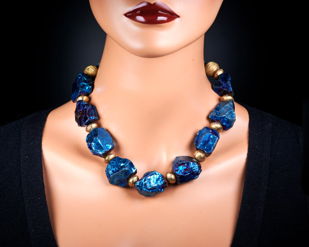 Rough Electric Blue Agate Necklace