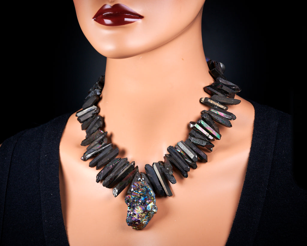 Black Coated Quartz Necklace