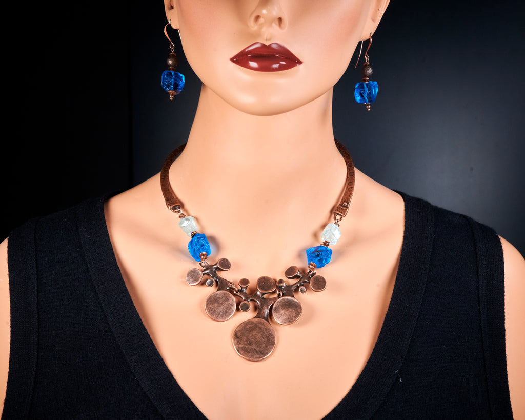 Copper Blue Crystal Glass Necklace set