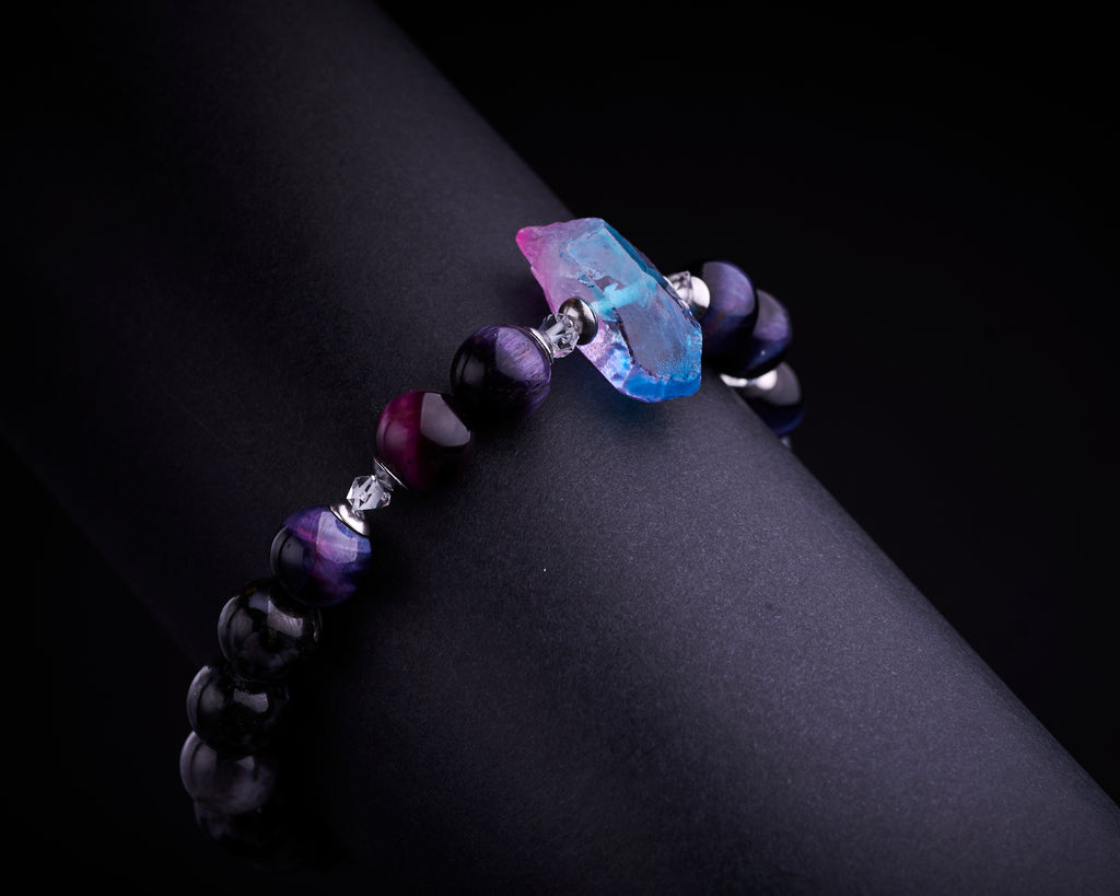 Galaxy Tiger Eye Merlinite Raw Quartz Bracelet